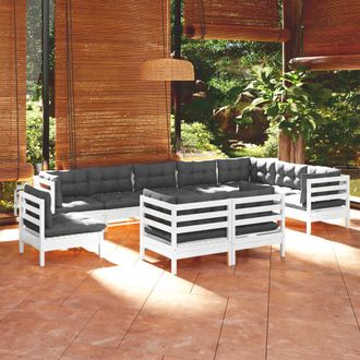 vidaXL Muebles De Jard&iacute;n 10 Pzas Y Cojines Blanco Madera Maciza Pino Vidaxl
