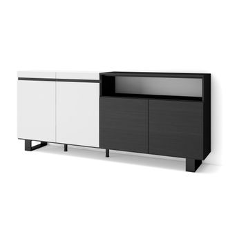 Skraut Home Aparadores Para Sal&oacute;n, Gran Capacidad De Almacenaje, 200x87x35cm, 4 Puertas, Dise&ntilde;o Industrial, Estilo Moderno, Blanco Y Negro - Skraut Home