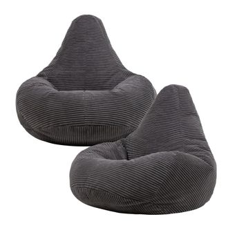 Icon Brand Set de 2 pufs reclinable en respaldo alto y pana gris antracita