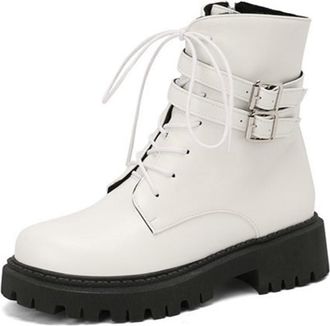 Generic Womens Winter Combat Boots Lace Up Buckle Straps Comfort Round Toe Chunky Heels Platform Gothic Punk Shoes with Zip (White,5.5)