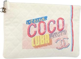 Chanel Pre-owned Clutches, female, White, Size: ONE SIZE Pre-owned Vintage Canvas Clutch