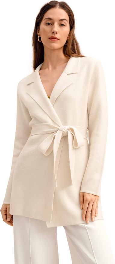 LilySilk Wool Blazer Cream Lapel Incana Knit Outerwear for Women Warm Soft Long Coat for Winter with Belt Longsleeve Slim Fit Open Front Design Cream L from 165.00 on Stylight