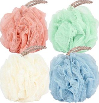 OEM Juego De 4 Esponjas De Lufa - 50 G Cada Una - 4 Colores - Esponja De Ba&ntilde;o Exfoliante De Malla Suave - Con Asa Para Colgar