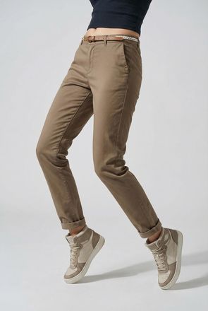 Only Chinohose ONLY ONLBIANA - Chinohose mit G&uuml;rtel und Umschlagsaum, Damen, Gr. 34, L&auml;nge 32, sepia tint, Web, Obermaterial: 98% Baumwolle, 2% Elasthan, u