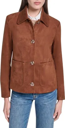 Cole Haan Faux Suede Button Front Jacket in Cognac at Nordstrom, Size X-Small