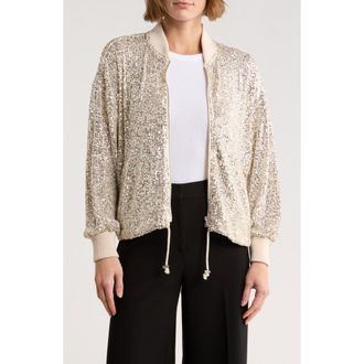 Love Token Cindy Sequin Bomber Jacket in Silver at Nordstrom Rack, Size Large