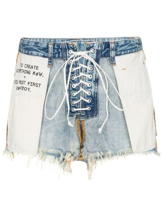 Unravel distressed reverse lace up denim shorts - women - Cotton/Cotton/Polyester - 27 - Blue