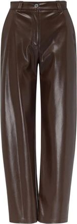 Pinko Leren Broek - Dames - Straight fit broeken - Bruin - M - Leer - Broeken
