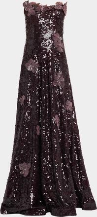 Rene Ruiz Strapless Floral Applique Sequin Gown