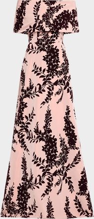 Lela Rose Flocked Taffeta Off-The-Shoulder A-Line Gown