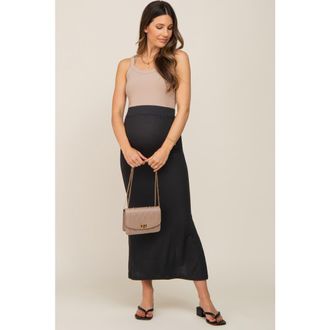 Pinkblush Ribbed Side Slit Midi Skirt in Black at Nordstrom, Size Medium