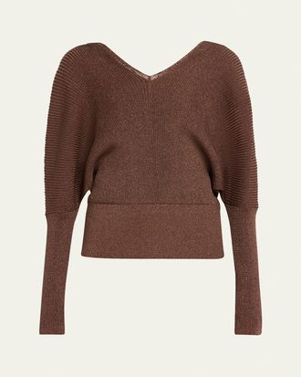 Lafayette 148 New York Ribbed Shimmer Dolman-Sleeve Sweater