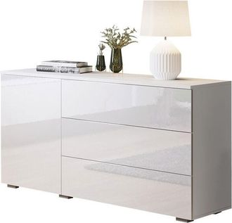 Mirjan24 C&oacute;moda Sarasota 128, Blanco + Blanco Brillante, Con Cajones Y Puertas, N&uacute;mero De Cajones: 0, 68x111x39cm