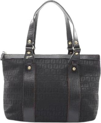 Fendi Pre-owned Zucchino Canvas Leather Tote Bag - Dames - Vintage Shopper - Zwart - ONE Size - Vintage