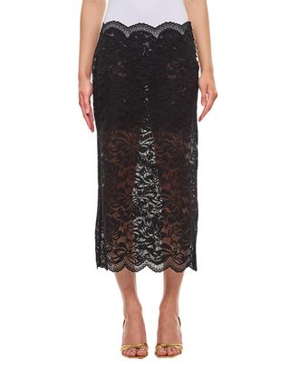 Paco Rabanne Lace-Edged Midi Skirt With High Waist And Decorative Buttons