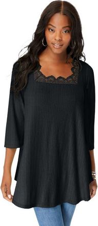 Roaman's Squareneck Pointelle Top in Black at Nordstrom, Size 28