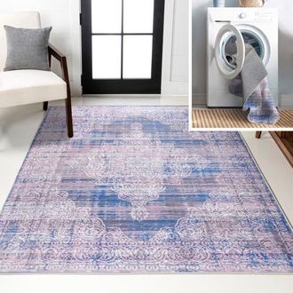 Jonathan Y Designs Regis Bohemian Medallion Machine-Washable Area Rug in Blue at Nordstrom, Size 4Ft 0In X 6Ft 0In