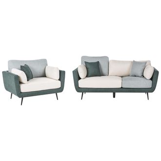 Beliani Conjunto De Sala De Estar Sof&aacute; Tapizado De 4 Plazas Con Reposabrazos Y Sill&oacute;n Patas Macizas Cojines Adicionales Verde Bolga