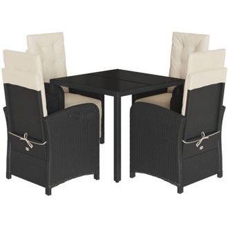 vidaXL 5 Piece Garden Dining Set with Cushions Black Poly Rattan vidaXL