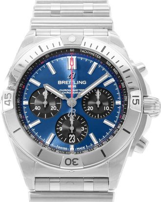 Breitling Pre-owned Breitling Chronomat Chronograph Automatic Chronometer Blue Dial Mens Watch AB0134