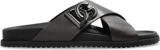 Dolce & Gabbana Leren slippers met logo - Heren - Sandalen - Bruin - 40 EU - Leer - Schoenen