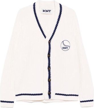 Kiton Striped Wool Cardigan with Logo Patch