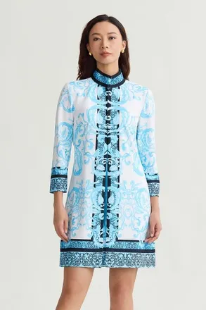 Ming Wang Heritage Lined Printed Stretch Deco Crepe Jacket in Serene/white/black at Nordstrom, Size X-Small