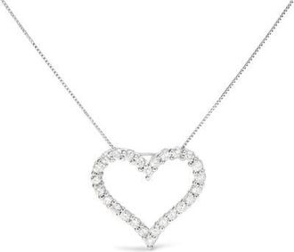 House of Brilliance Silver 2.0 Cttw Diamond Open Heart 18 Pendant Necklace in White at Nordstrom
