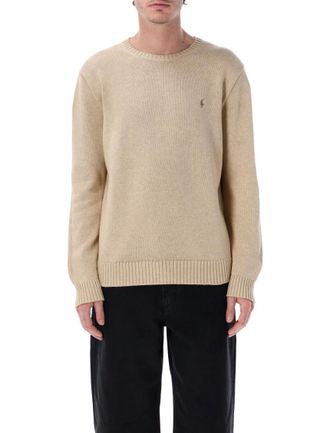 Ralph Lauren Beige Crewneck Logo-Embroidered Sweater