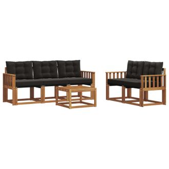 vidaXL Conjunto De Sof&aacute;s De Exterior Con Coj&iacute;n 6 Pcs Natural Y Negro Vidaxl