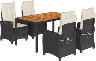 vidaXL Set De Muebles Jard&iacute;n 5 Pzas Con Cojines Rat&aacute;n Sint&eacute;tico Negro Vidaxl