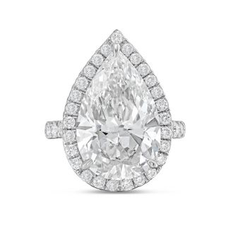 Diana M. Jewels Platinum 10cts pear lab grown diamond halo ring with pave band