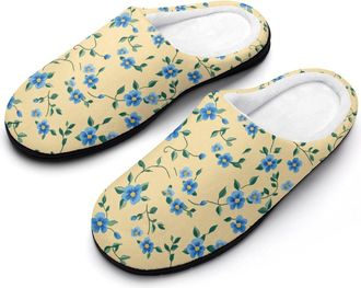 Generic Blue Floral Flower Womens Slippers Warm House Slippers Indoor House Shoes with Anti-Skid Rubber Sole