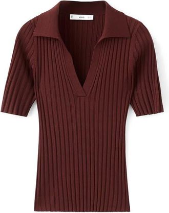 Mango V-Neck Rib Sweater in Burnt Orange at Nordstrom, Size Small