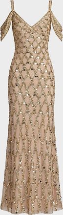 Mac Duggal Geometric Sequinned Tulle Column Gown