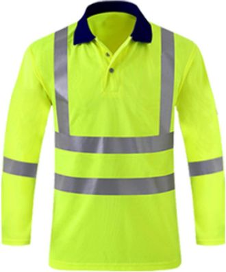 Generic Mens Hi Viz High Visibility Long Sleeve Polo Shirts, Reflective Tape Long Sleeve Hi Vis T Shirt, Lightweight Contrast Safety Workwear Tops, Security W