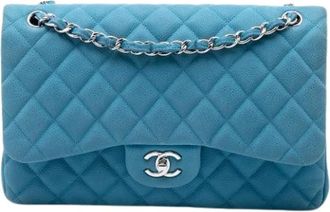 Chanel Pre-owned Vintage Double Flap Shoulder Bag - Dames - Vintage Schoudertas - Blauw - ONE Size - Leer - Vintage