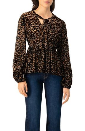 Ivonne V-Neck Animal Print Blouse With Velvet Flock in Black at Nordstrom, Size 12