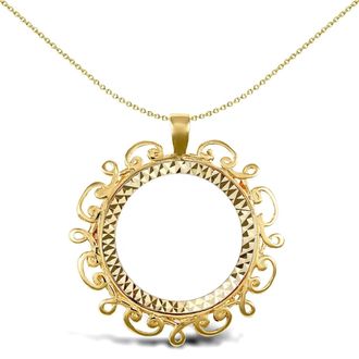 Jewelco London 9ct Gold Scroll Frame Full Sovereign Coin Mount Pendant - JSP003-F