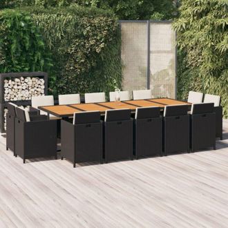 vidaXL Set Comedor Jard&iacute;n 15 Pzas Y Cojines Rat&aacute;n Sint&eacute;tico Negro Vidaxl