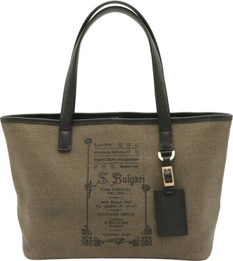 Bulgari Black Khaki Brown Pvc Leather Shoulder Bag Tote Bag (Pre-Owned)