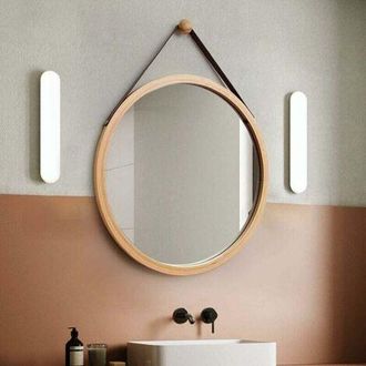 OEM Espejo De Ba&ntilde;o Redondo De 45 Cm Para Montaje En Pared, Espejo Decorativo Con Marco De Madera Y Gancho, Para Dormitorio O Vestidor