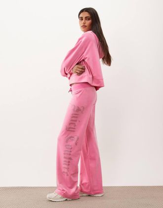 Juicy Couture pantaloni jogger dritti coordinati con logo in strass rosa acceso