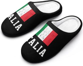 Generic Italian Flag Mens House Slippers Memory Foam Washable Cotton Slip on Home Shoes