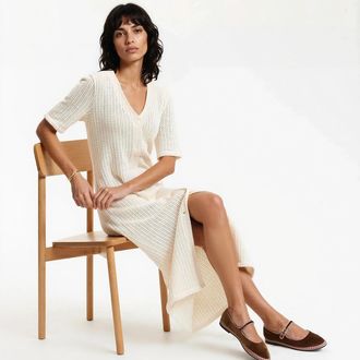 La Redoute Collections Lange jurk met korte mouwen in pointelle breisel