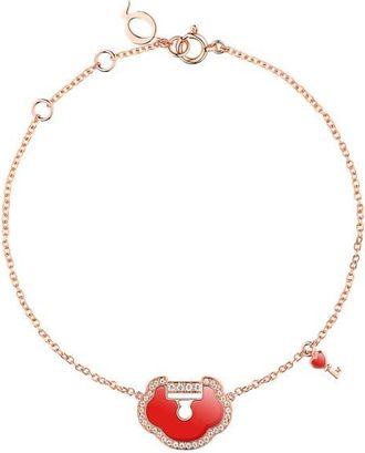 Qeelin Yu Yi Red Agate & Diamond Station Bracelet in Rose Gold at Nordstrom