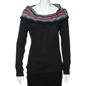 M Missoni Black Cotton Knit Contrast Overlay Detail T-Shirt