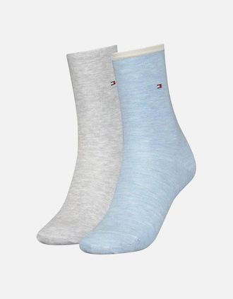 Tommy Hilfiger Womens 2-Pack Classic Embroidered Logo Womens Socks, Light Blue Melange - Grey - Size: 6/6.5/7/7.5/8/8.5/9