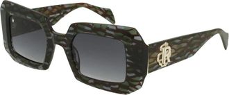 John Richmond Vierkante zonnebril met schildpadeffect - Heren - Zonnebrillen - Zwart - ONE Size - Accessoires