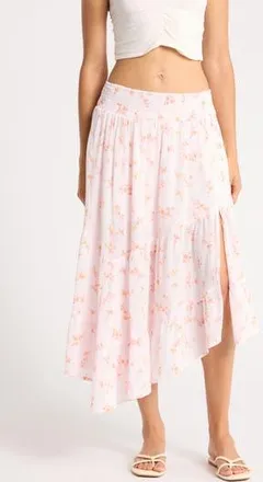Abound Tiered Asymmetric Skirt in Pink- Orange Melanie Bloom at Nordstrom Rack, Size X-Large